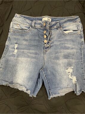YMI Women's Light Wash Distressed Denim Shorts
